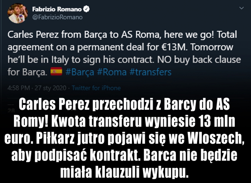 DOGADANE! AS Roma kupuje piłkarza Barçy!